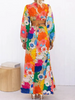 Women Ramadan /Eid Fashion Casual Floral Print Lace-Up Long Sleeve Maxi Dress