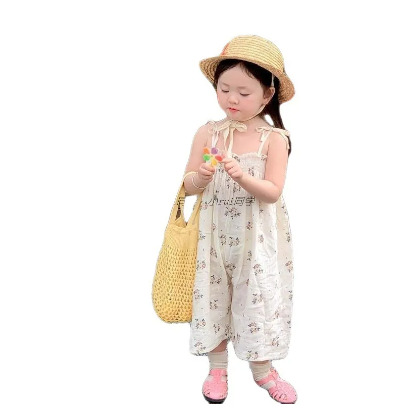 Kids Toddler Girls Fashion Fresh Style Floral Wide Leg Suspenders Jumpsuit