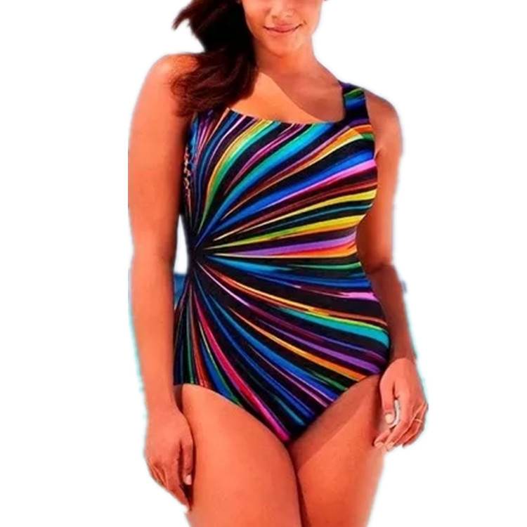 Women Elegant Sleeveless Plus Size Striped One Piece Swimwear