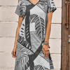 Women'S Fashion Summer Vacation Casual Leaf Printing V-Neck Short Sleeve Dress