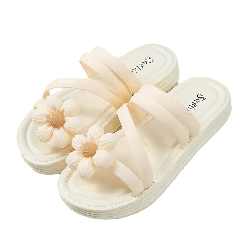 (2 pair) Women Fashion Solid Color Floral PVC Thick-Soled Round Toe Slippers