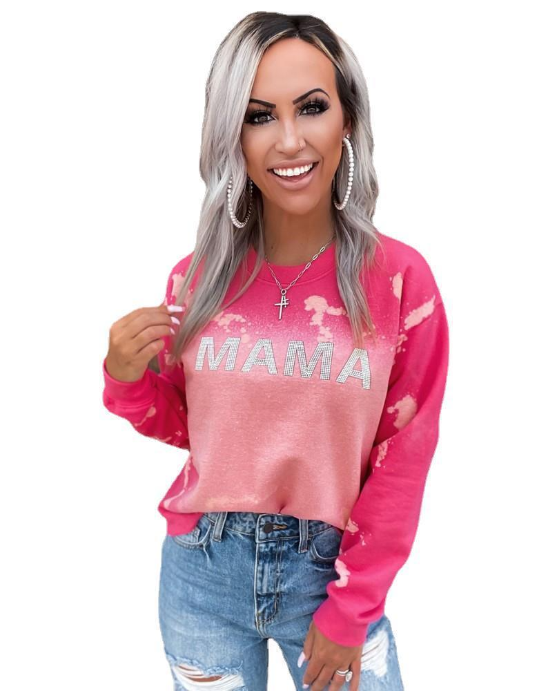 Women Autumn Winter Vintage Casual Gradient Pink Mama Letter Print Sweatshirt