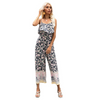 Women Vacation Chiffon Printed Ruffles Suspenders Bohemian Wide-Leg Jumpsuit