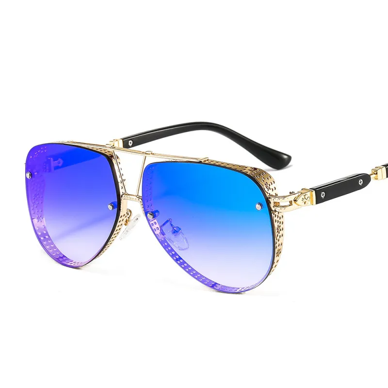 Men Fashion Metal Mesh Oval Frame Sunglasses