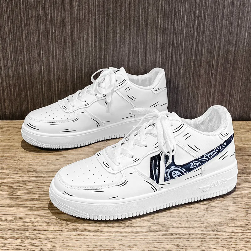 Men Fashion Casual Basic Color Lace-Up PU Thick-Soled Sneakers