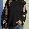 Women Casual Fashion Solid Color Hollow Lace Long Sleeve Knitted Loose Blouse