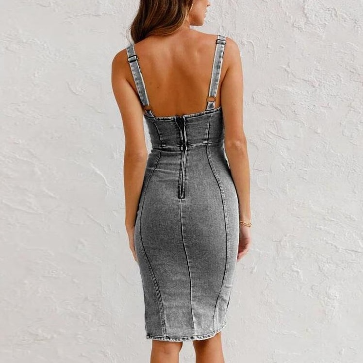 Women Creative Irregular Slit Zipper Denim Dress