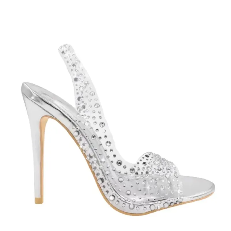 Women Fashion Sexy Plus Size Transparent Rhinestone Stiletto Heel Sandals