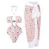 Fashion Flower Printed Women Pleating Halter Neck Swimsuit Cover Skirt Two Pieces Swimsuit