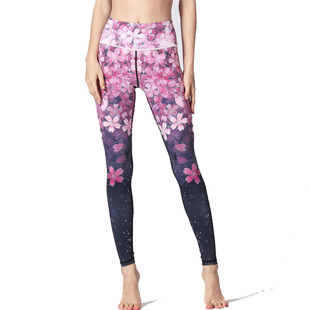 Women Casual High Waist Floral Printed Quick Drying Yoga Leggings