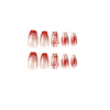 ( Buy 1 Get 2 ) Women Fashion Gradient Red Hollow Heart Rhinestone Plaid False Nails