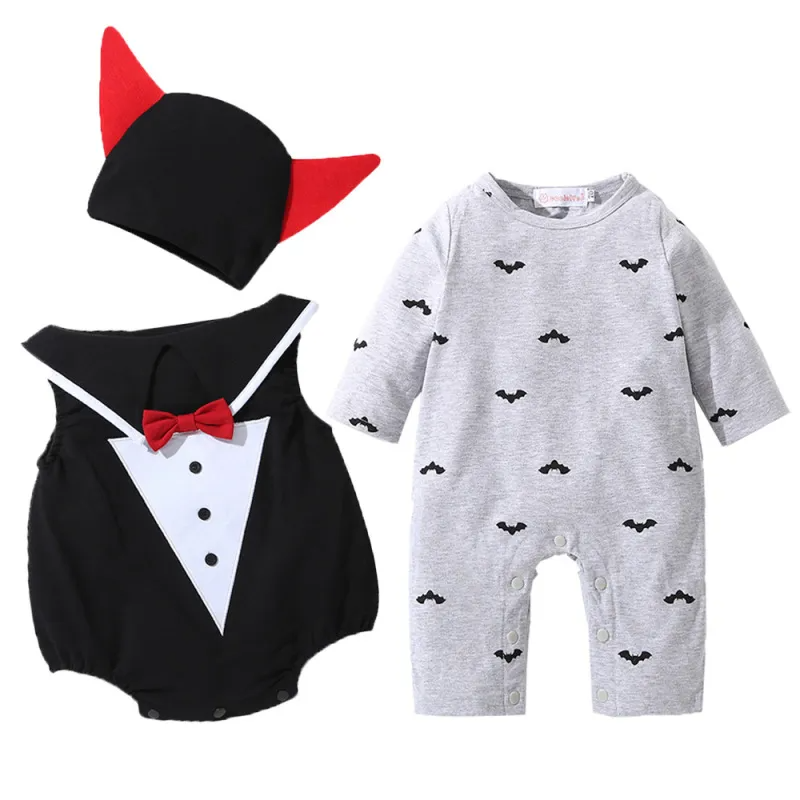 Kids Baby Girls Boys Autumn Winter Fashion Casual Cute Halloween Bat Pattern Romper Set