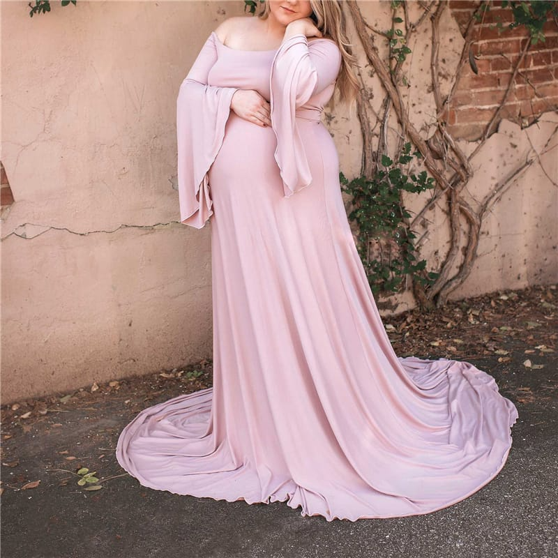 Women Fashion Solid Color Off-The-Shoulder Maternity Dress