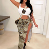 Women'S Fashion Personality Camouflage Wash Pocket Slit Tassel Skirt