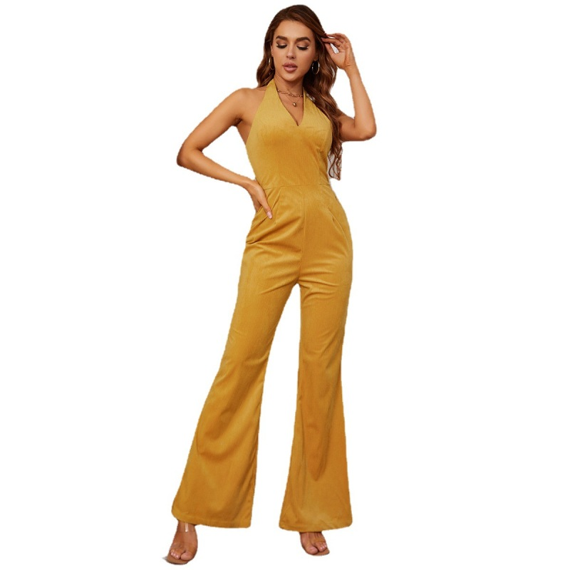 Women Loose Slim Fit One Piece Sleeveless Zipper Backless Casual Solid Color Jumpsuit