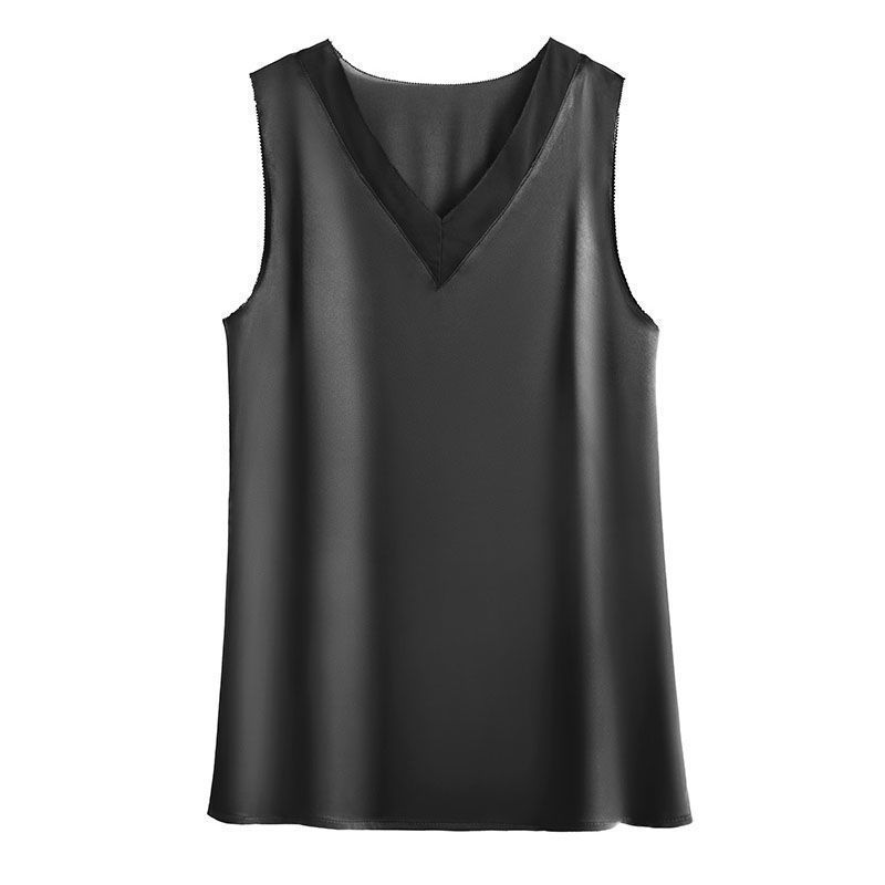 2 Pieces  Sexy V-Neck Solid Satin Women Summer Sleeveless Loose Tank Top