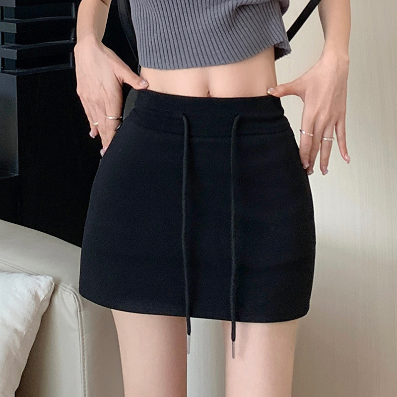 Women'S Fashion Casual Solid Color High Waist Lace-Up Sports Skirt