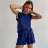 Women Fashion Summer Comfortable Casual Loose Homewear Sleeveless T-Shirt Shorts Two-Piece Solid Pajamas Set