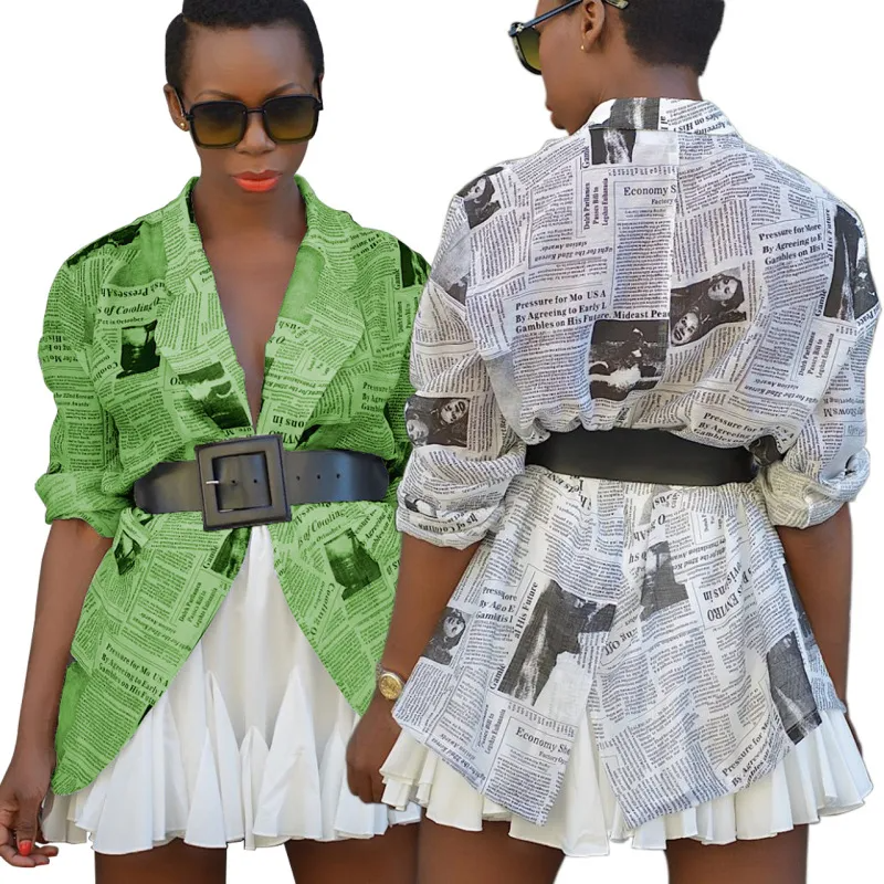 Women Fashion Graphic Print Personalized Loose Newspaper Coat Blazer