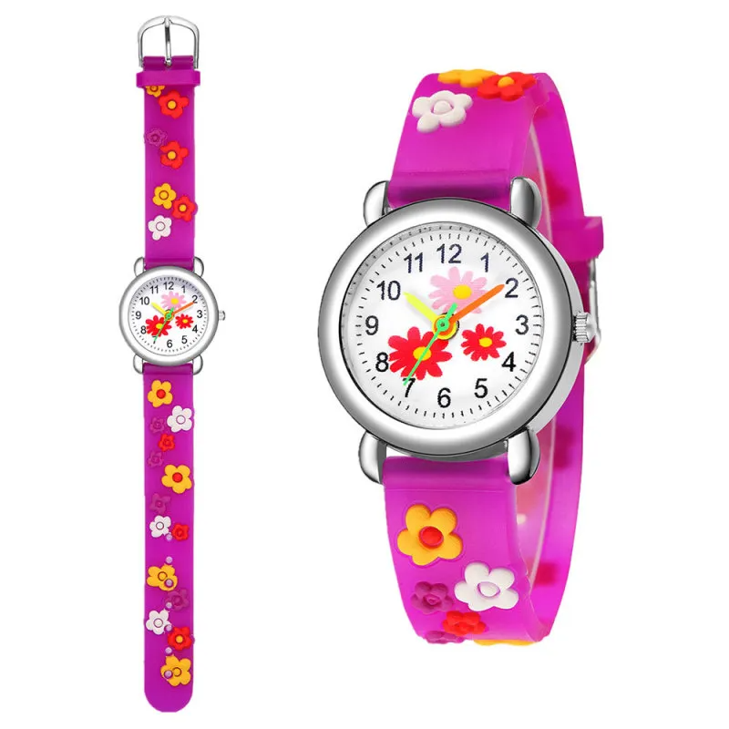 Kids Cartoon Watch 3d Embossed Bump Cute Floral Pattern Plastic Strap Watch