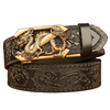 Men Fashion Casual Business Solid Color Embossed Leather Dragon Metal Buckle Belt