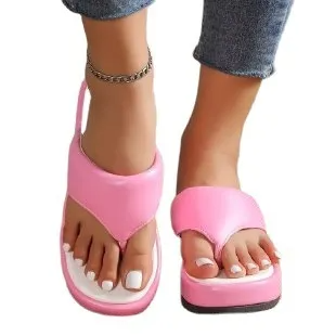 Women Fashion Casual Plus Size Thick-Soled Round Toe Thong Slippers