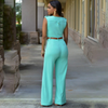 Women Plain Pattern Sleeveless Wide-Leg Wrapped Jumpsuits