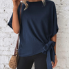 Casual Women Summer Solid Color Dolman Sleeve Hem Knotted Loose Top Blouse