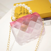 Kids Girls Cute Candy Color Transparent Gradient Pearl Decor Small Square Metal Chain Handle Crossbody Bag