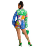 Women Fashion Comfortable Casual Printed Long Sleeve Shorts Two-Piece Set