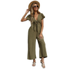 Women Solid Color Sexy V-Neck Nine-Point Wide-Leg Jumpsuit