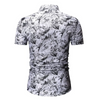 Men Fashion Casual 3D Tiny Flower Print Short Sleeve Lapel Shirt