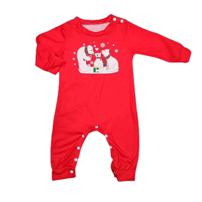 Christmas Cartoon Bear Snowflake Print Round Neck Long Sleeve Parent-Child Pajamas Set