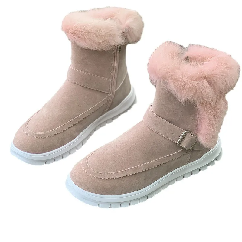 Winter Women Fashionable Plus Size Solid Color Plush Thickened Warm Side Zipper Snow Boots