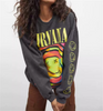 Women Street Fashion Pullover Letter Smiling Face Print Round Neck Sweatshirt Loose Top