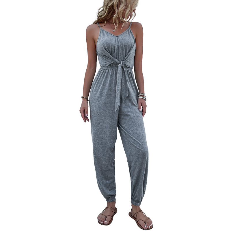 Women One Piece Sling Solid Color Jumpsuit