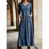 Women Ramadan /Eid Fashion Casual Printed V-Neck Pocket Long Sleeve Maxi Dress