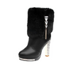 Women Fashion Pu Solid Color Plush Pointed Toe Platform Rhinestone Chunky Heel Short Boots