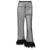 Women'S Fashion Sexy Mesh See-Through Glitter Feather Trimmed High Waist Trousers