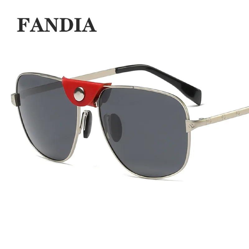 Men Fashion Round Metal Frame With Leather Sunglasses
