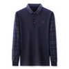 Men Fashion Casual Geometric Pattern Plaid Print Lapel Long Sleeve Loose Polo Shirt