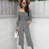 Women Vacation Long Sleeve Printed Pleated Waist Fashion Wide Leg Jumpsuit