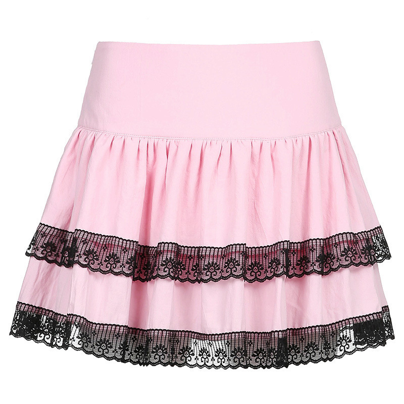 Women'S Fashion Edgy Lace Stitching Color Blocking Tiered Skirt