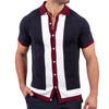 Men Casual Single-Breasted Stitching Contrast Color Short-Sleeved Knitted Polo Shirt