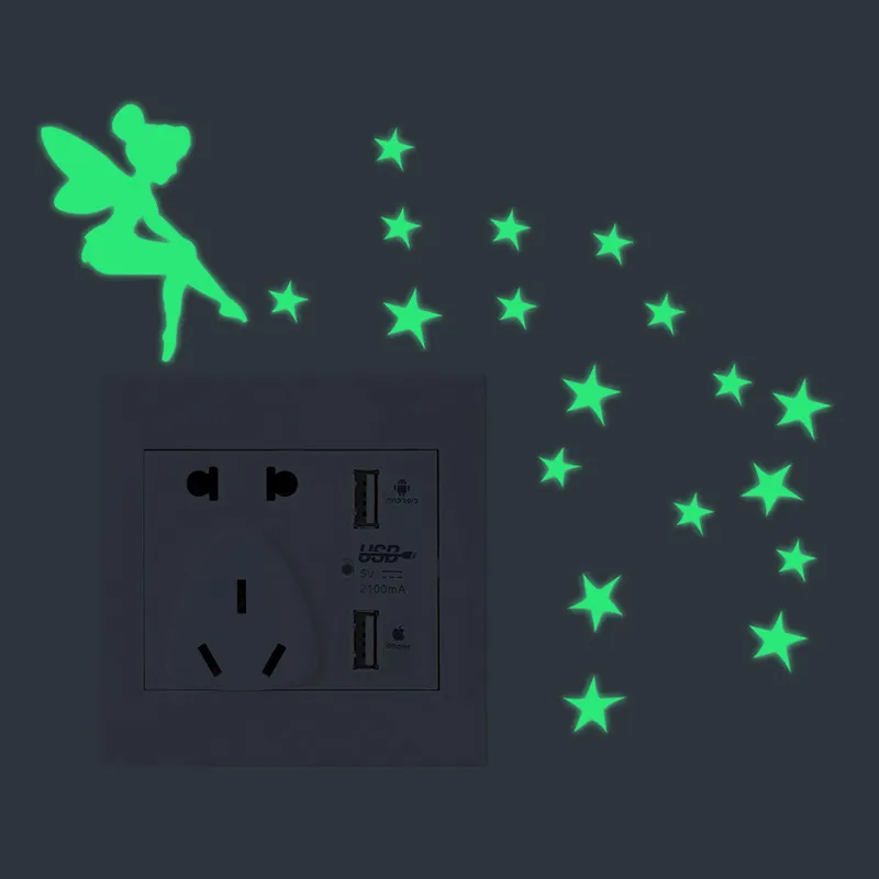 (Buy 1 Get 1)  Switch Decal Luminous Fluorescent The Fairy And Star Creative Bathroom Living Room Wall Stickers