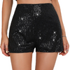 2 Pieces Women Fashion Sexy Solid Color Sequin Mid-Waist Shorts