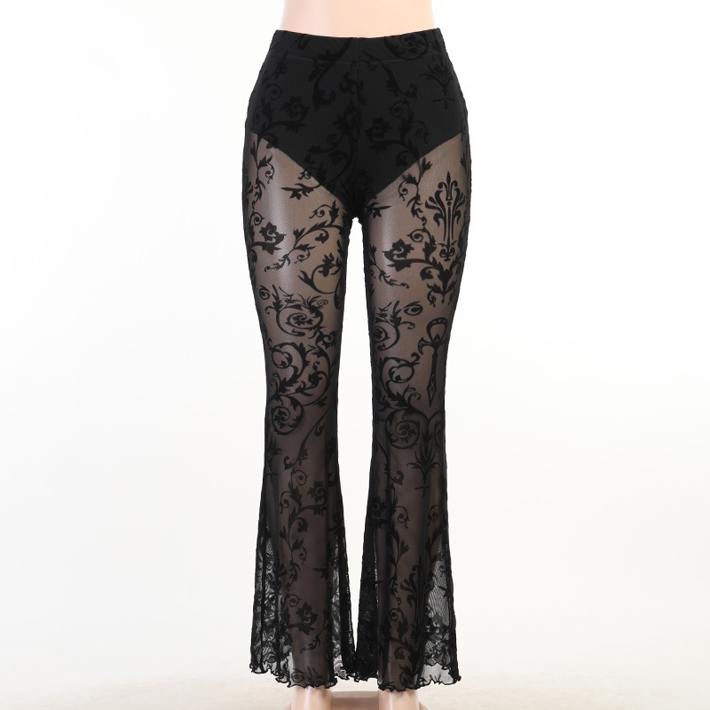 Women'S Fashion Sexy Mesh Lace See-Through Flared Pants