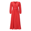 Women Fashion Casual Elegant Solid Color V-Neck Lace-Up Long-Sleeved Creased Mid-Length Dress