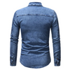 Men Fashion Pleated Stitching Sleeves Denim Shirt