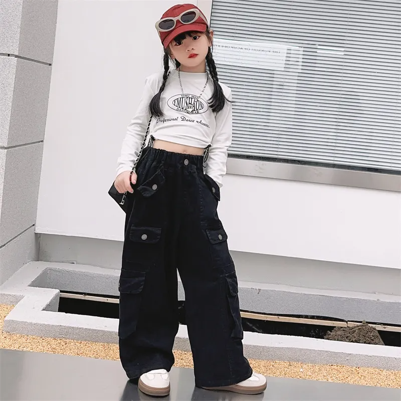 Kids Teen Girl Casual Solid Color Multi-Pocket Cargo Pants